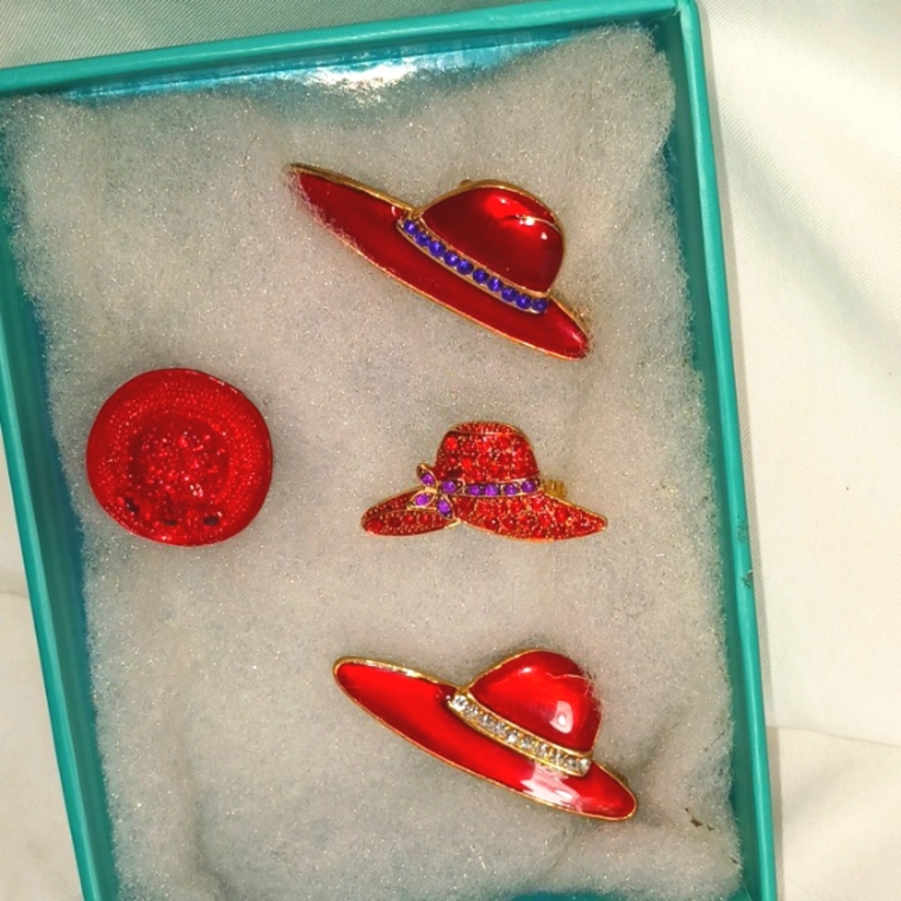 PRICE DROP - Red Hat Society Pins Brooches Lot of 4
